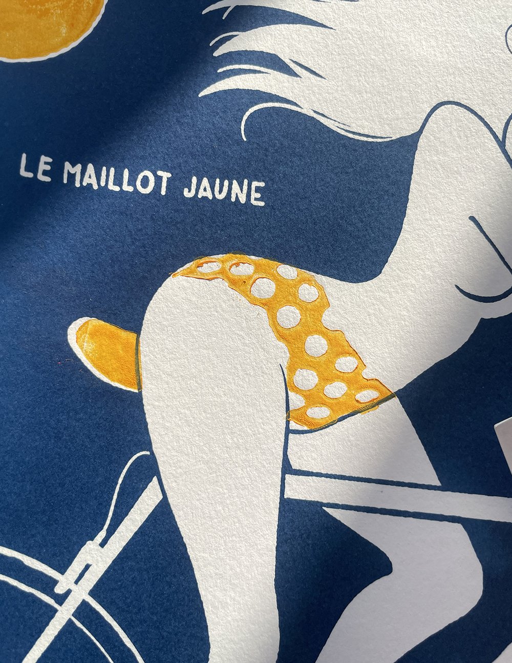 Image of "Maillot Jaune" handmade linocut & cyanotype art print