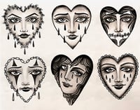 Traditional Art Print - Crying Hearts