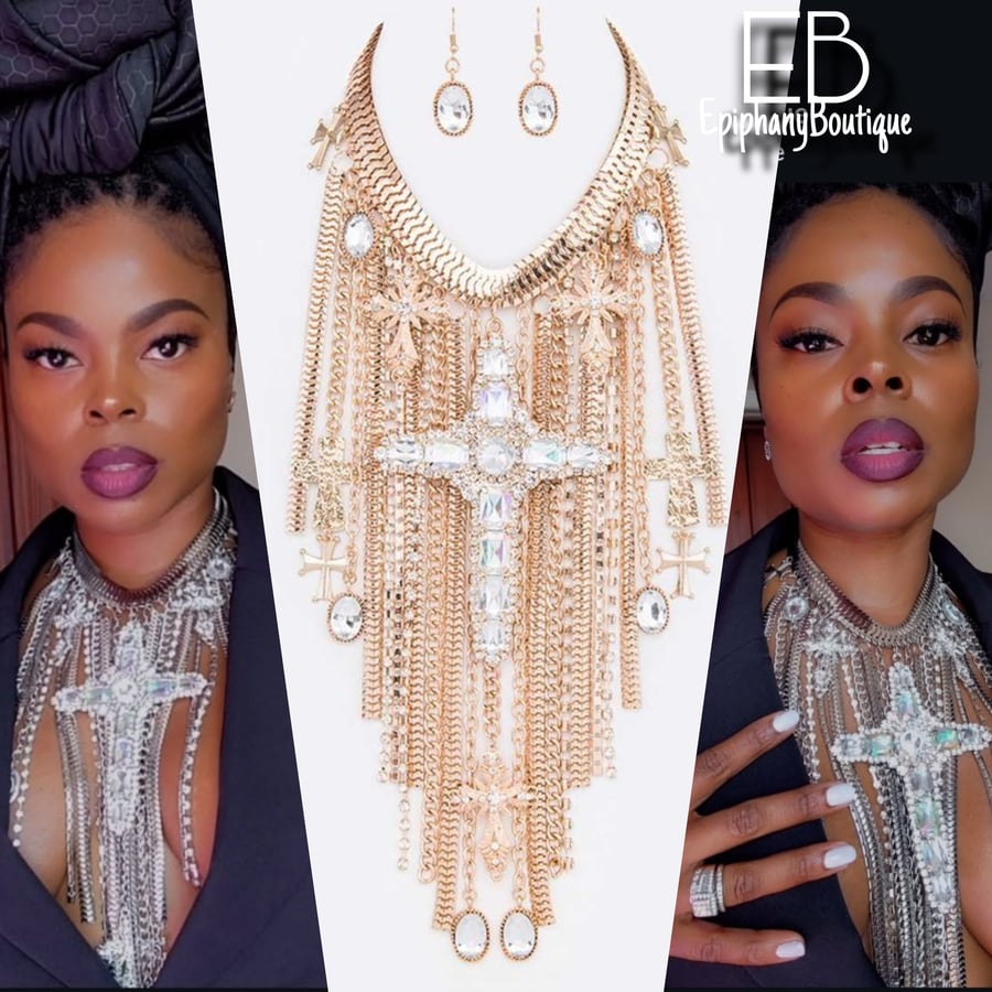 Image of The Runway Crystal Cross Neckpiece