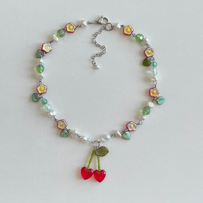 glass cherry necklace