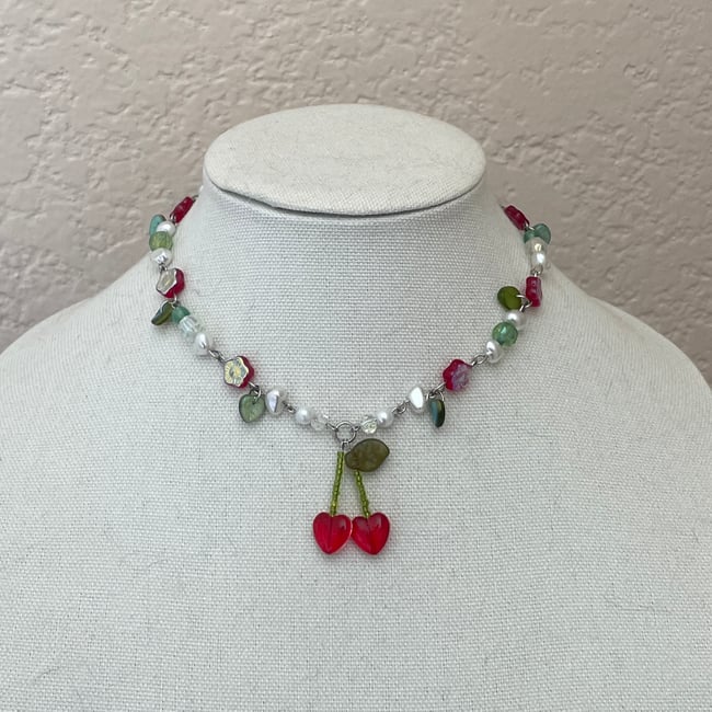 glass cherry necklace