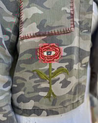 Image 3 of Hand Embroidered Camo Jacket – Burning Heart  Eye  Sun – Festival Upcycled Statement  Jacket 