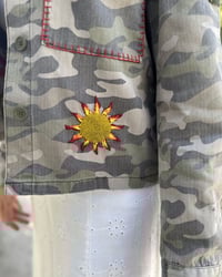 Image 4 of Hand Embroidered Camo Jacket – Burning Heart  Eye  Sun – Festival Upcycled Statement  Jacket 