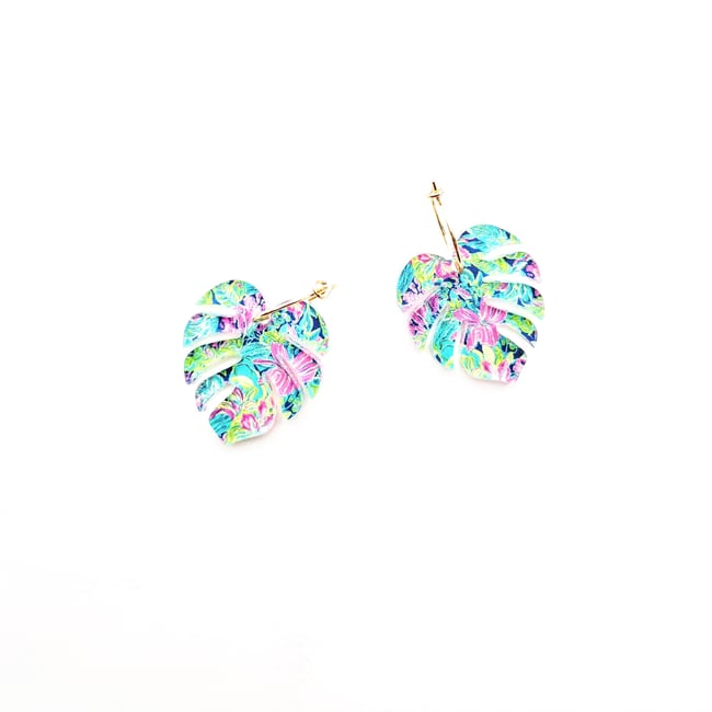 Tropical Monstera Hoop Earrings 