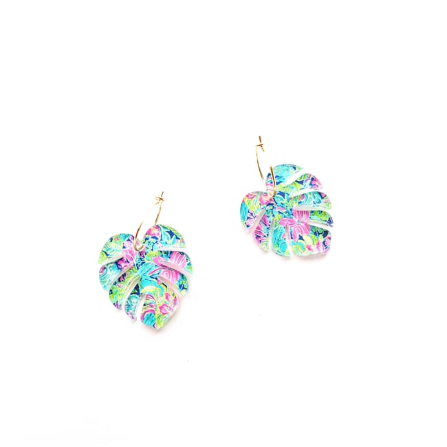 Tropical Monstera Hoop Earrings 
