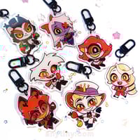 Image 1 of Hazbin Hotel, Charlie, Alastor, Niffty, Lucifer, Vaggie, Angel Dust and Husk keychain