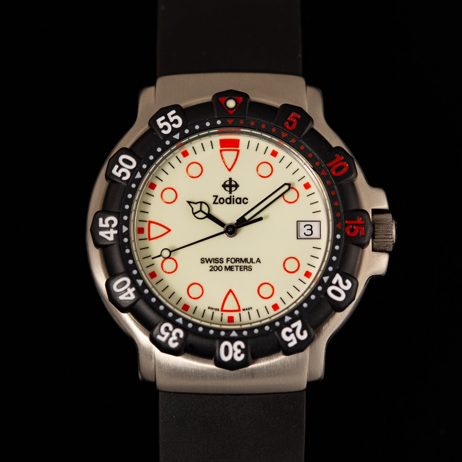 1990s Zodiac Swiss Formula 38mm Full Luminous Dial NOS | Three