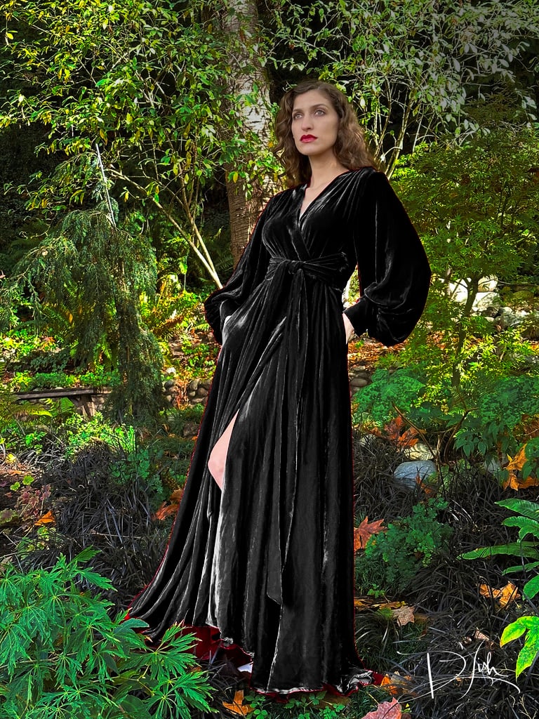 Black Limited Edition Silk Velvet Beverly Dressing Gown PRE-ORDER FOR NOVEMBER DELIVERY 