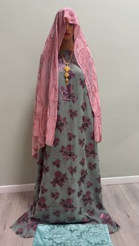 Image 1 of Gray green with purple floral