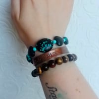 Image 4 of Blue Moon Turquoise and Black Agate Bracelet