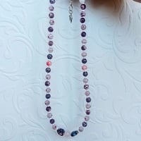 Image 2 of Twin Hearts Pink and Purple Millefiori Necklace with Rose Quartz Centre