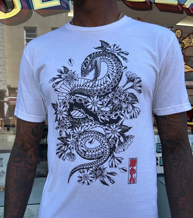 Aaron Hewitt Snake and Blossoms T-shirt