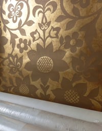 Image 1 of 1960s Vintage Sanderson Wallpaper Rolls - Gold Groovy Flower Power MCM Hippie - (Set of 3)