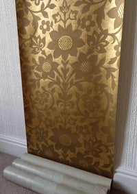 Image 3 of 1960s Vintage Sanderson Wallpaper Rolls - Gold Groovy Flower Power MCM Hippie - (Set of 3)