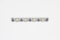 Image 1 of Art Deco Platinum, Sapphire and Seed Pearl Bar Pin - All Original - Cornflower Blue Sapphires