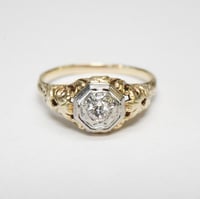 Image 1 of Art Deco 14k Yellow Gold, Diamond Filigree Ring - ~.08 Carat Old European Cut Diamond Center