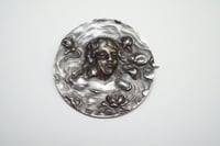 Image 1 of Art Nouveau Woman and Water Lilies Brooch - Exquisite Art Nouveau Brooch or Pin - Water Lily and ...