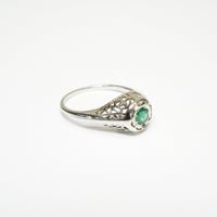 Image 1 of Art Deco 18k White Gold, Emerald Filigree Ring - ~.20 Carat Emerald Center
