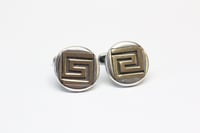 Image 1 of Vintage Sterling Silver and 14k Yellow Gold Greek Key Cuff Links - Lovely Handmade Cufflinks - Li...