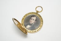 Image 1 of Antique 10k Gold and Gold Filled Locket with Painted Portrait - Victorian Era