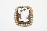 Image 1 of Early Victorian 14k Yellow Gold, High Relief Carved Stone Cameo - Lovely Lady in Profile Cameo Br...