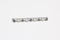 Image 2 of Art Deco Platinum, Sapphire and Seed Pearl Bar Pin - All Original - Cornflower Blue Sapphires