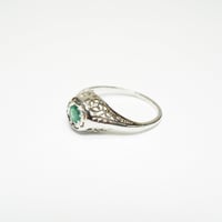 Image 2 of Art Deco 18k White Gold, Emerald Filigree Ring - ~.20 Carat Emerald Center