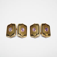 Image 2 of Phenomenal, Art Nouveau 14k Yellow Gold, Pink Star Sapphire Cuff Links - Exquisite Original Art N...