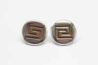 Image 2 of Vintage Sterling Silver and 14k Yellow Gold Greek Key Cuff Links - Lovely Handmade Cufflinks - Li...