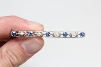 Image 3 of Art Deco Platinum, Sapphire and Seed Pearl Bar Pin - All Original - Cornflower Blue Sapphires