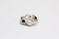 Image 3 of Vintage 14k White Gold, Pearl, and Garnet Grape Leaf Ring - Superb Quality