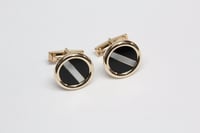Image 1 of Mid Century 14k Yellow Gold, Onyx, Mother-of-Pearl Cuff Links