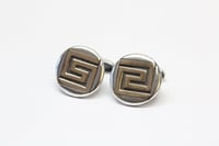 Image 3 of Vintage Sterling Silver and 14k Yellow Gold Greek Key Cuff Links - Lovely Handmade Cufflinks - Li...