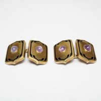 Image 3 of Phenomenal, Art Nouveau 14k Yellow Gold, Pink Star Sapphire Cuff Links - Exquisite Original Art N...