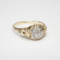 Image 3 of Art Deco 14k Yellow Gold, Diamond Filigree Ring - ~.08 Carat Old European Cut Diamond Center