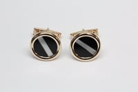 Image 2 of Mid Century 14k Yellow Gold, Onyx, Mother-of-Pearl Cuff Links