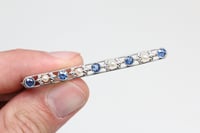 Image 4 of Art Deco Platinum, Sapphire and Seed Pearl Bar Pin - All Original - Cornflower Blue Sapphires
