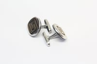 Image 4 of Vintage Sterling Silver and 14k Yellow Gold Greek Key Cuff Links - Lovely Handmade Cufflinks - Li...