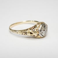 Image 4 of Art Deco 14k Yellow Gold, Diamond Filigree Ring - ~.08 Carat Old European Cut Diamond Center