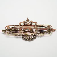 Image 4 of Victorian 14kt Rose Gold, Turquoise Horseshoe and Riding Strop Bar Pin - Truly an Exquisite Old B...