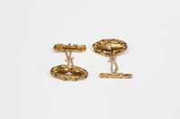 Image 5 of Art Nouveau 14k Gold, Diamond Cuff Links - Old European Cut Diamonds - Depletion Gilded