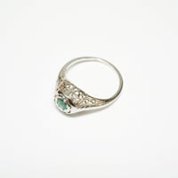 Image 5 of Art Deco 18k White Gold, Emerald Filigree Ring - ~.20 Carat Emerald Center