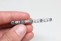 Image 5 of Art Deco Platinum, Sapphire and Seed Pearl Bar Pin - All Original - Cornflower Blue Sapphires