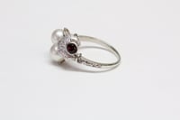 Image 6 of Vintage 14k White Gold, Pearl, and Garnet Grape Leaf Ring - Superb Quality