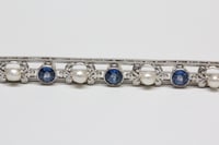 Image 6 of Art Deco Platinum, Sapphire and Seed Pearl Bar Pin - All Original - Cornflower Blue Sapphires
