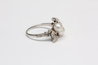Image 7 of Vintage 14k White Gold, Pearl, and Garnet Grape Leaf Ring - Superb Quality