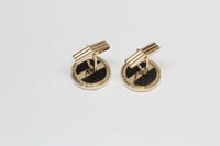 Image 5 of Mid Century 14k Yellow Gold, Onyx, Mother-of-Pearl Cuff Links