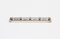 Image 7 of Art Deco Platinum, Sapphire and Seed Pearl Bar Pin - All Original - Cornflower Blue Sapphires