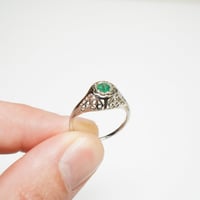Image 7 of Art Deco 18k White Gold, Emerald Filigree Ring - ~.20 Carat Emerald Center