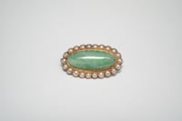 Image 1 of Victorian 18kt Yellow Gold, Jadeite, and Seed Pearl Pin - Truly an Exquisite Old Brooch